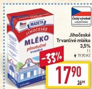 Mléko trvanlivé Jihočeské Madeta - 3,5% plnotučné