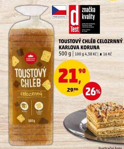 Toustový chléb celozrnný Karlova Koruna