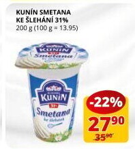 Smetana ke šlehání Mlékárna Kunín 31%