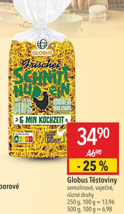 Těstoviny semolinové Globus