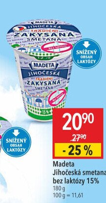 Zakysaná smetana bez laktózy Jihočeská Madeta 15%