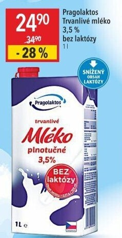 Mléko trvanlivé bez laktózy Pragolaktos- 3,5% plnotučné