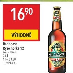 Pivo světlý ležák 12° Ryze hořká Radegast