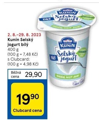 Bílý jogurt selský Mlékárna Kunín
