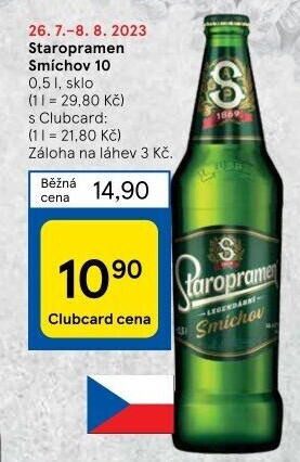 Pivo světlé výčepní 10° Smíchov Staropramen