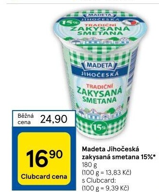 Smetana zakysaná Jihočeská Madeta 15%