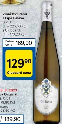 Víno Pálava Vinařství Pánů z Lipé