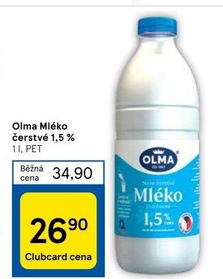 Mléko čerstvé Olma - 1,5% polotučné