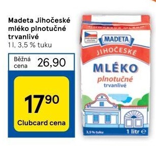 Mléko trvanlivé Jihočeské Madeta - 3,5% plnotučné