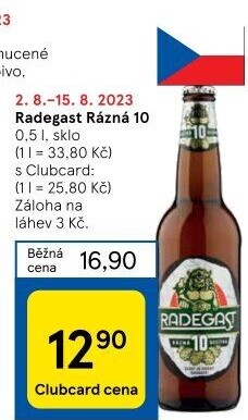 Pivo světlé výčepní Rázná 10° Radegast
