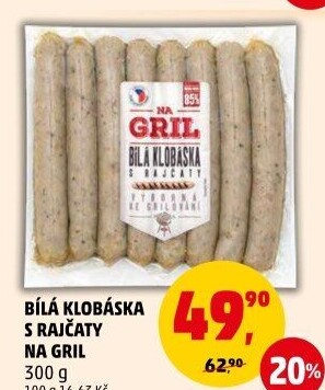 Klobása bílá s rajčaty Na gril Penny