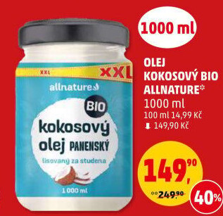 Kokosový olej bio Allnature