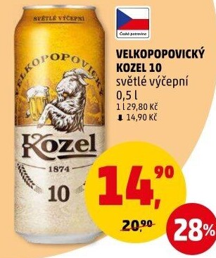 Pivo světlé výčepní 10°Velkopopovický Kozel