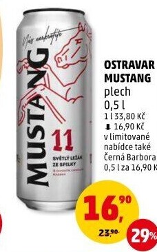 Pivo světlý ležák Mustang 11° Ostravar