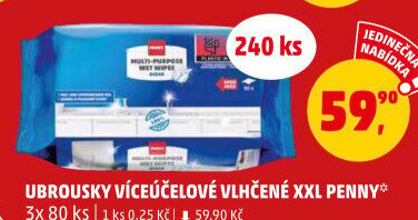 Vlhčené víceúčelové ubrousky Penny