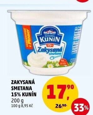 Zakysaná smetana Mlékárna Kunín 15%