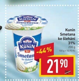 Smetana ke šlehání Mlékárna Kunín 31%