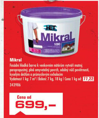 Fasádní akrylátová barva Mikral Het