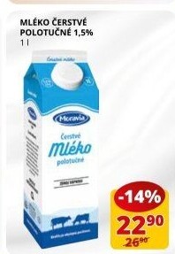 Mléko čerstvé Moravia - 1,5% polotučné