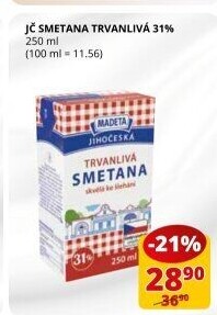 Smetana ke šlehání trvanlivá Jihočeská Madeta 31%