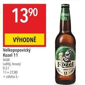 Pivo světlý ležák 11° Medium Velkopopovický Kozel