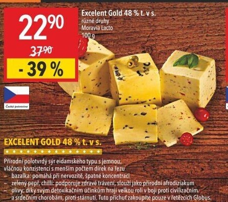 Sýr Excelent Gold s rajčaty a bazalkou Moravia