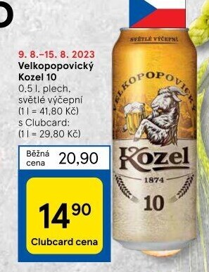 Pivo světlé výčepní 10°Velkopopovický Kozel
