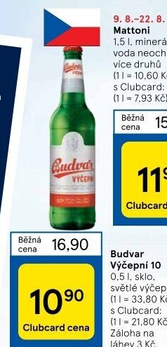 Pivo světlé výčepní Budweiser Budvar