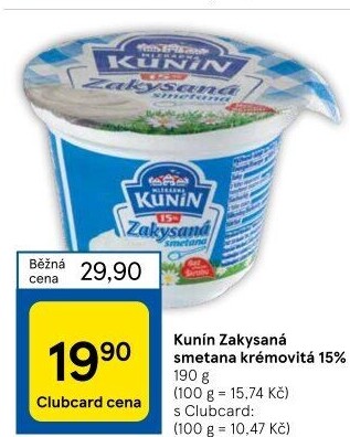 Zakysaná smetana krémovitá Mlékárna Kunín 15%