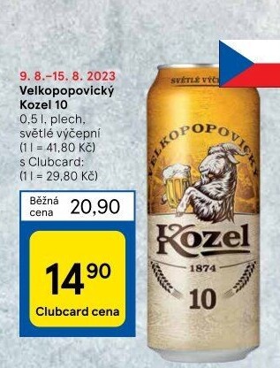 Pivo světlé výčepní 10°Velkopopovický Kozel