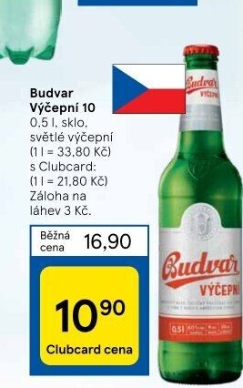 Pivo světlé výčepní Budweiser Budvar