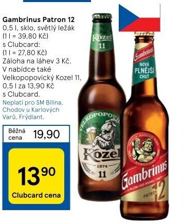 Pivo světlý ležák 12° Patron Gambrinus
