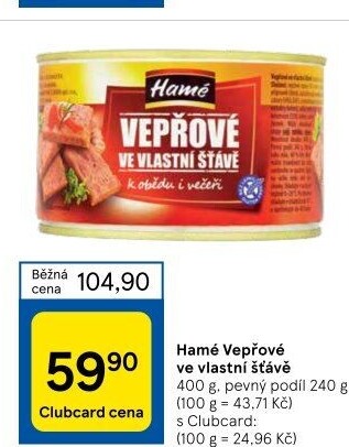 Vepřové maso ve vlastní šťávě Hamé