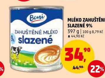 Mléko zahuštěné slazené 9% Boni