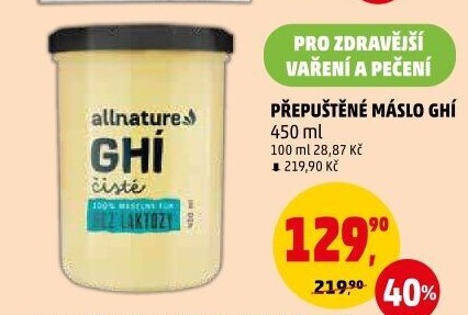 Přepuštěné máslo Ghí Allnature