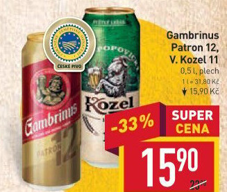 Pivo světlý ležák 12° Patron Gambrinus