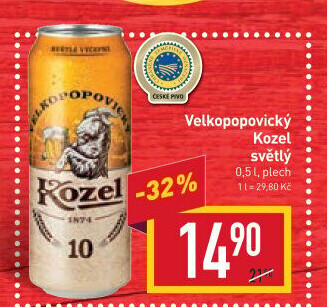 Pivo světlé výčepní 10°Velkopopovický Kozel