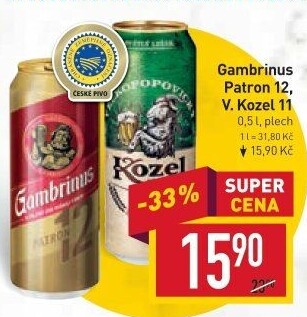 Pivo světlý ležák 12° Patron Gambrinus