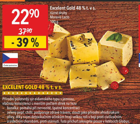 Sýr Excelent Gold s rajčaty a bazalkou Moravia