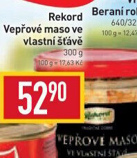 Maso vepřové ve vlastní šťávě Rekord