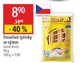 Tyčinky trvanlivé se sýrem a solí Havlík