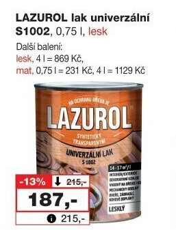 Univerzální lak na kov a dřevo Lesk Lazurol