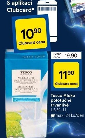 Mléko trvanlivé Tesco - 1,5% polotučné