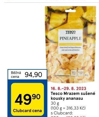 Mrazem sušený ananas Tesco