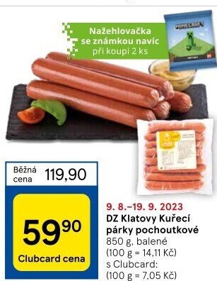 Párky kuřecí pochoutkové DZ Klatovy