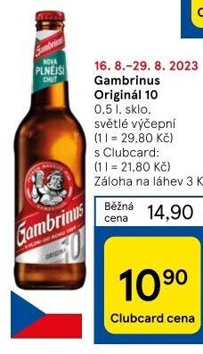 Pivo světlé výčepní Originál 10° Gambrinus