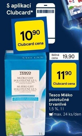 Mléko trvanlivé Tesco - 1,5% polotučné