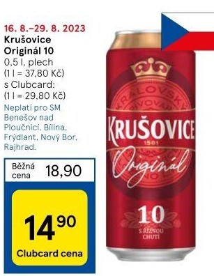 Pivo světlé výčepní Originál Královská 10° Krušovice