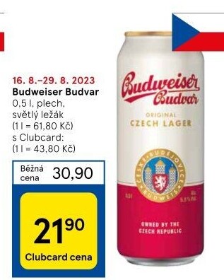 Pivo světlý ležák Original Budweiser Budvar