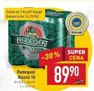 Pivo světlé výčepní Rázná 10° Radegast